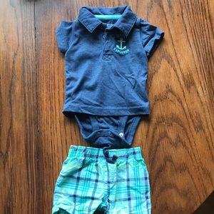 Carters little explorer polo onesie and shorts